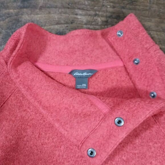 Eddie Bauer 2XL Sweatshirt Top Fleece Shirt Orange Pullover Snap Neck - Picture 2 of 9